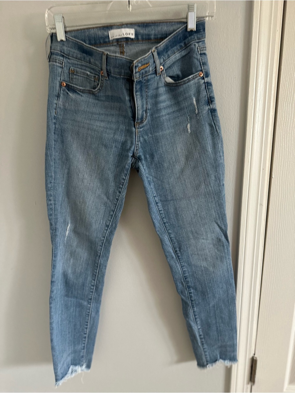 Loft Light Blue Cropped Skinny Jeans Raw hem